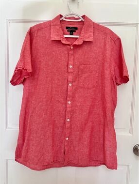 Marc Anthony Luxury Slim Fit Linen/Cotton Shirt Vibrant Pink/Coral Size XXL